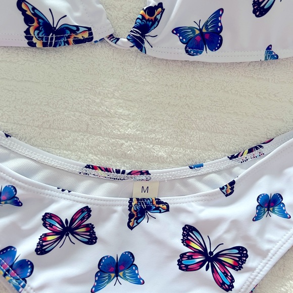 Butterfly Print Bikini Set - White and Blue - Picture 2 of 3